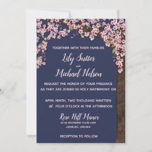 Invitación de boda de flores de cerezo por la noch