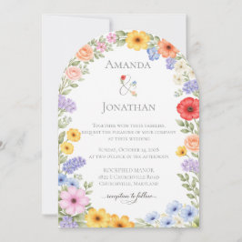 Invitación de boda de flores de jardín con acuarel