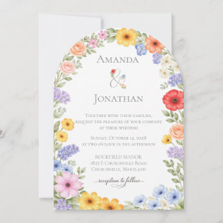 Invitación de boda de flores de jardín con acuarel