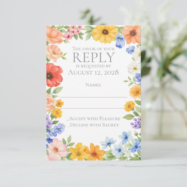 Invitación de boda de flores de jardín con acuarel (Anverso de pie)