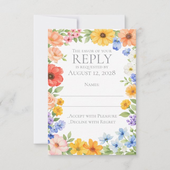 Invitación de boda de flores de jardín con acuarel (Anverso)