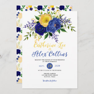 Invitación de Boda de flores de oro de Navy y y Ye