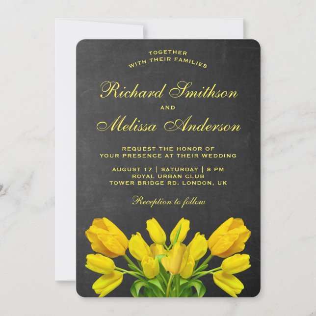 Invitación de boda de flores de tulipán amarillo b (Anverso)