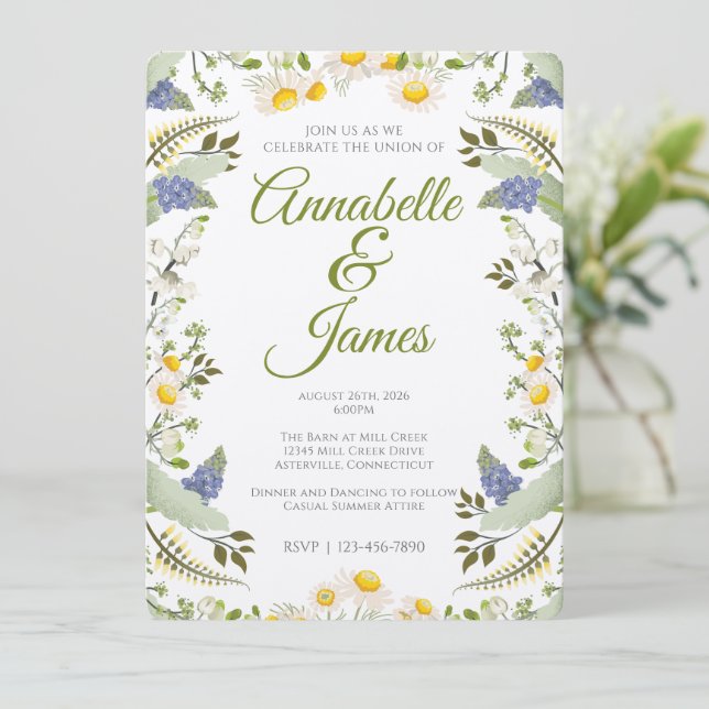 Invitación de Boda de Flores de Verano (Anverso de pie)