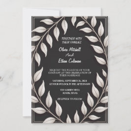 Invitación de boda de flores elegante en negro y b