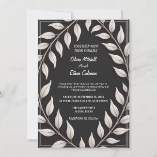 Invitación de boda de flores elegante en negro y b