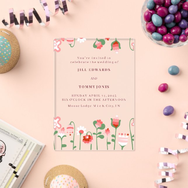 Invitación de boda de flores florales acrílicas (Insitu (Celebración))