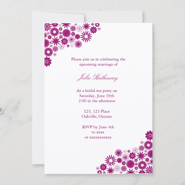 Invitación de boda de flores fucsia personalizadas (Anverso)