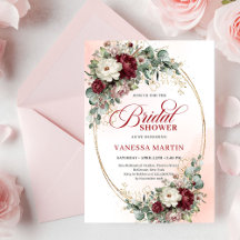 Invitación de boda de flores granate doradas bonit