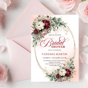 Invitación de boda de flores granate doradas bonit