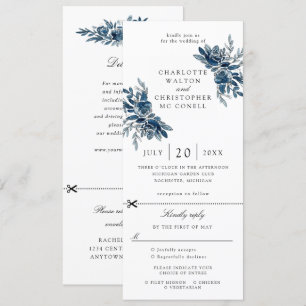 invitación de boda de flores índigo con rsvp adjun