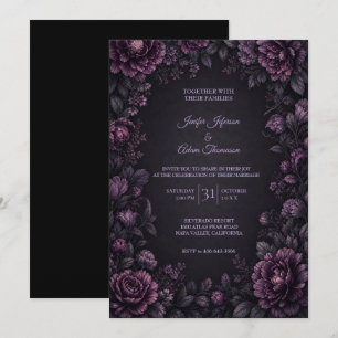 Invitación de boda de flores malhumoradas púrpura