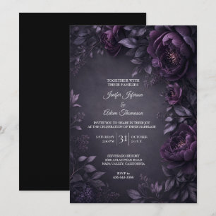 Invitación de boda de flores malhumoradas púrpura