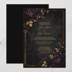 Invitación de boda de flores malhumoradas púrpura