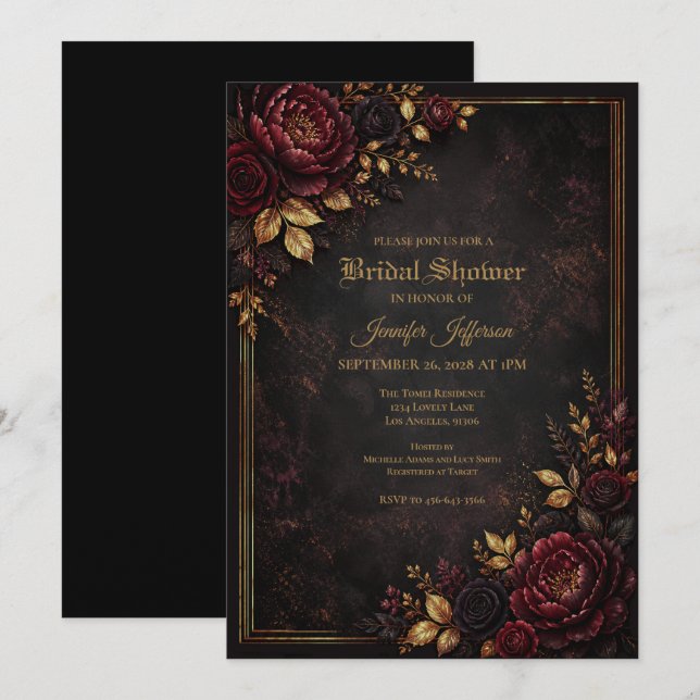 invitación de boda de flores melancólicas góticas (Anverso / Reverso)