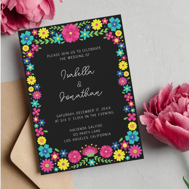 Invitación de boda de flores mexicanas coloridas (Subido por el creador)