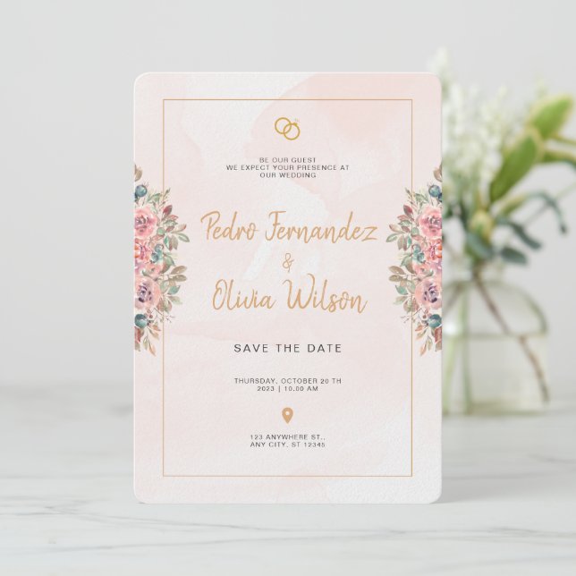 Invitación de boda de flores minimalista simple ro (Anverso de pie)