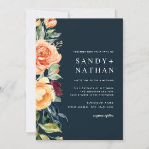 Invitación de boda de flores modernas de la marina
