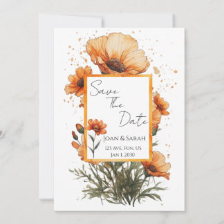Invitación de Boda de Flores Naranjas Quemadas