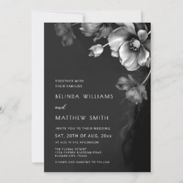 Invitación de boda de flores negras y blancas plat