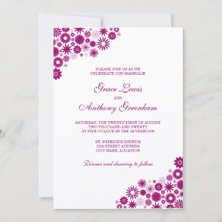 Invitación de boda de flores oscuras fucsia bonita