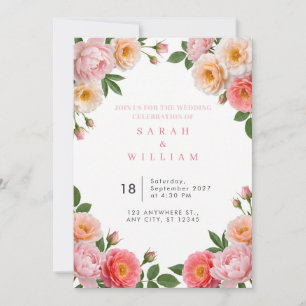 Invitación de boda de flores reales de peonía rosa