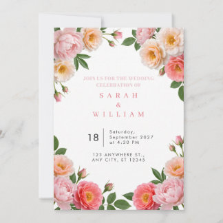 Invitación de boda de flores reales de peonía rosa