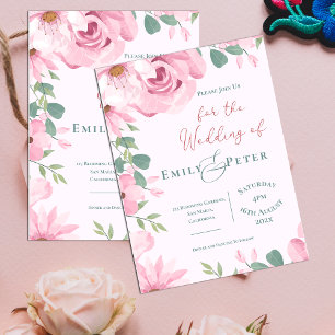 Invitación de Boda de Flores Rosadas Elegantes con