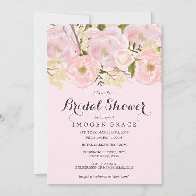 Invitación de boda de flores rosadas Pretty Blush (Anverso)