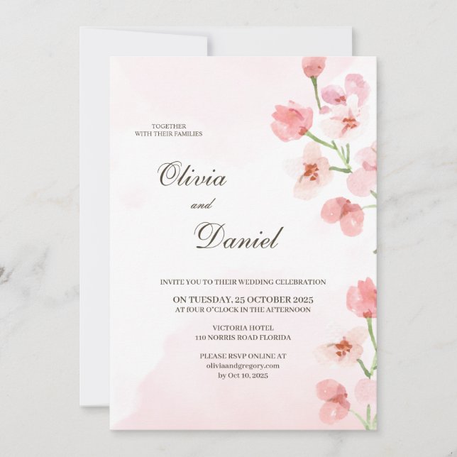 Invitación de boda de flores rosadas rústicas mode (Anverso)