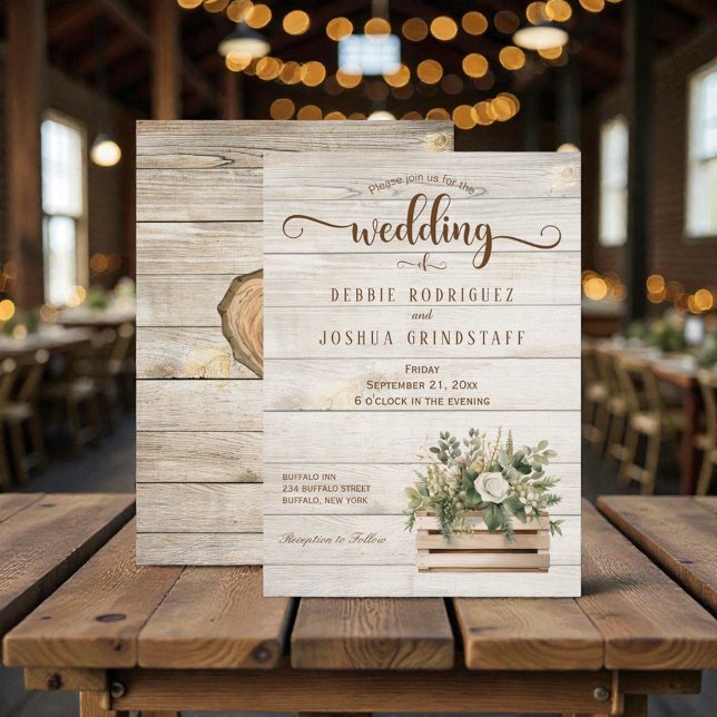 Invitación de boda de flores rústicas en madera (Subido por el creador)