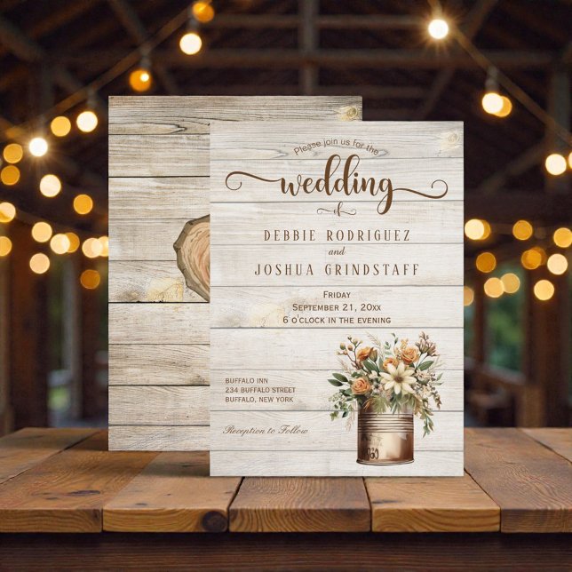 Invitación de boda de flores rústicas en madera (Subido por el creador)