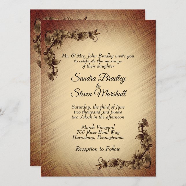 Invitación de boda de flores rústicas profundas (Anverso / Reverso)
