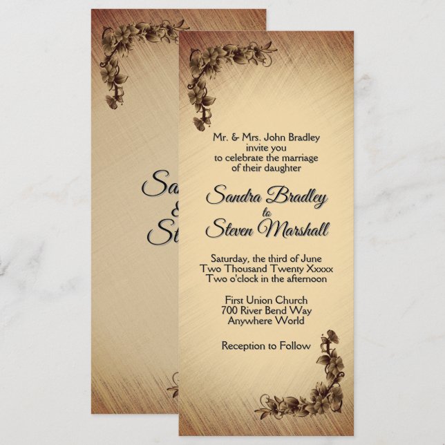 Invitación de boda de flores rústicas profundas (Anverso / Reverso)