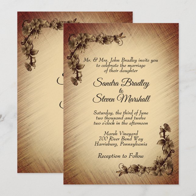 Invitación de boda de flores rústicas profundas (Anverso / Reverso)