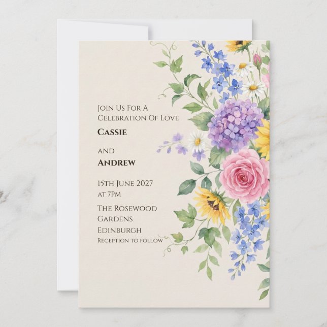 Invitación de boda de flores secas de hierba de Pa (Anverso)