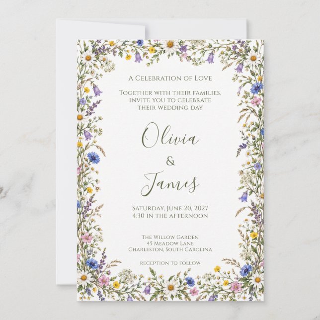 Invitación de boda de flores silvestres (Anverso)