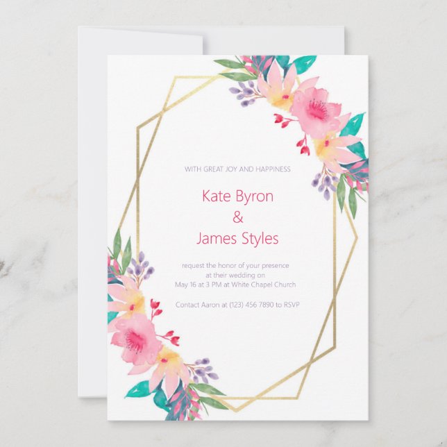 Invitación de boda de flores silvestres acuarela d (Anverso)