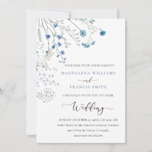 invitación de boda de flores silvestres azules