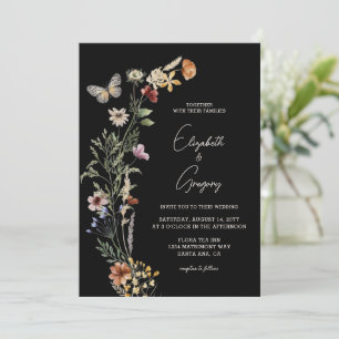 Invitación de boda de flores silvestres boho negra