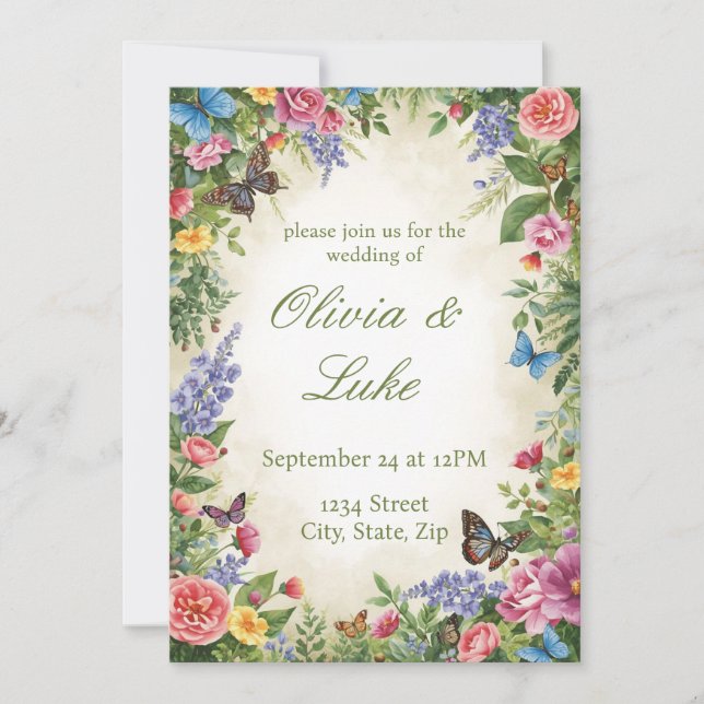 Invitación de boda de flores silvestres con acuare (Anverso)
