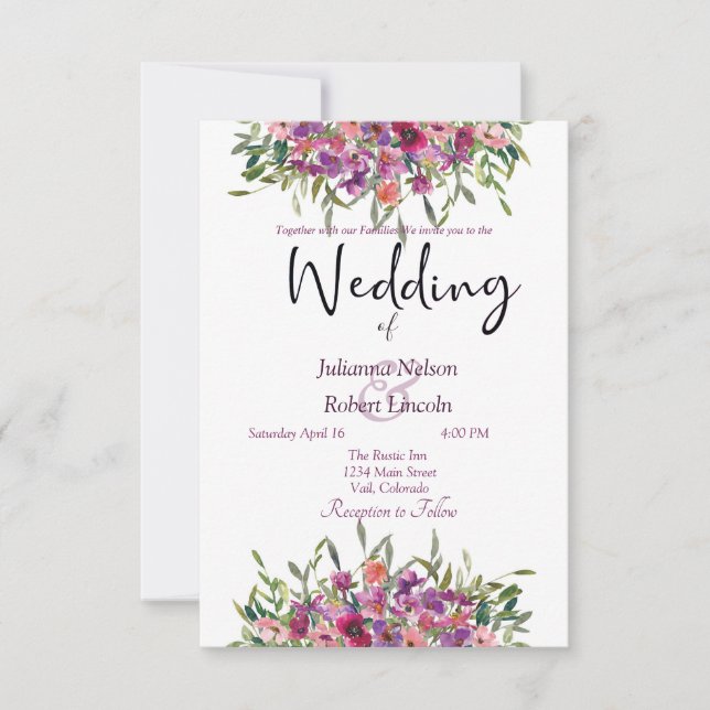 Invitación de boda de flores silvestres de acuarel (Anverso)