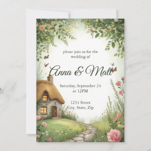 Invitación de boda de flores silvestres de cabaña