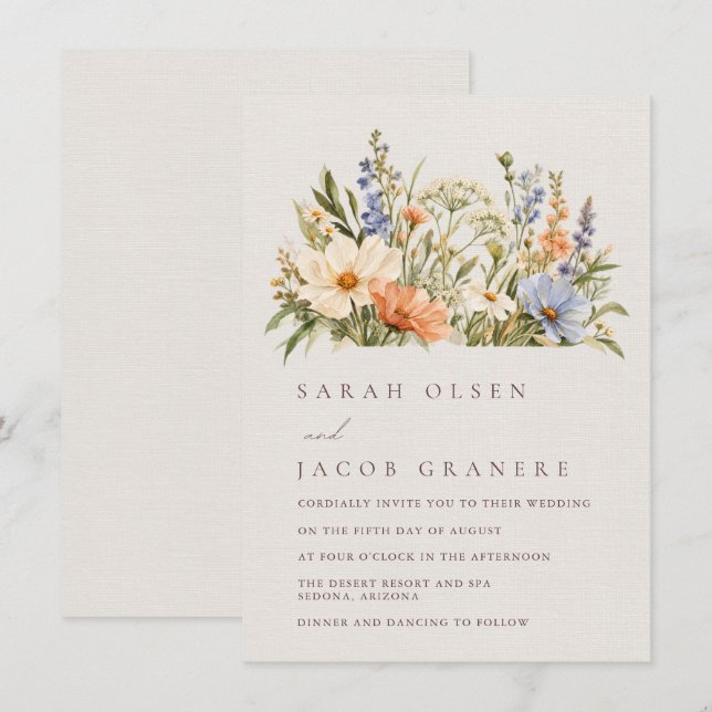Invitación de boda de flores silvestres de prado e (Anverso / Reverso)