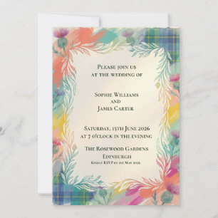 Invitación de boda de flores silvestres de tartán