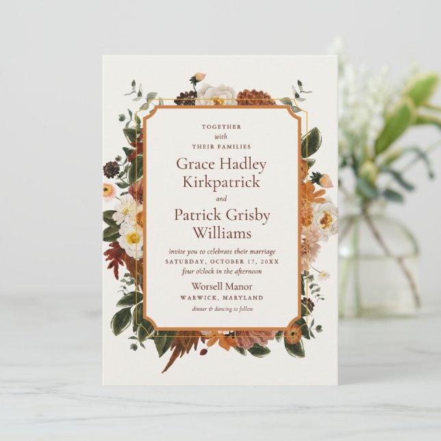 Invitación de boda de flores silvestres de terraco (Anverso de pie)
