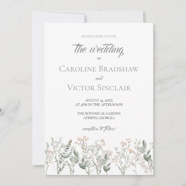 Invitación de boda de flores silvestres del bosque (Anverso)