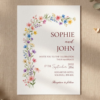 Invitación de boda de flores silvestres en acuarel