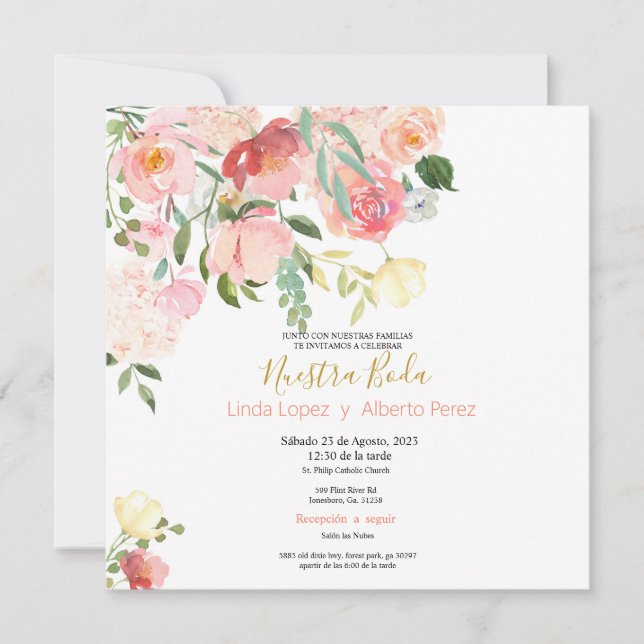 Invitación de boda de flores silvestres en español (Anverso)