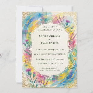 Invitación de boda de flores silvestres escocesas